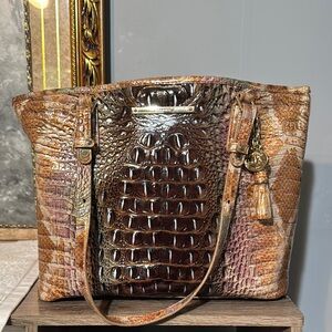 Brahmin Brown Crocodile-Embossed Tote Bag